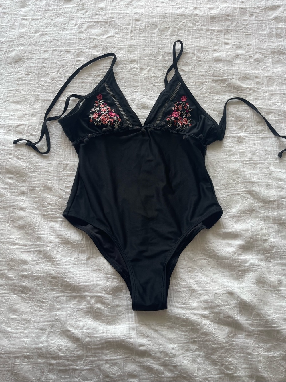 Boux Avenue Black One-Piece Swimsuit with Pink Floral Embroidery